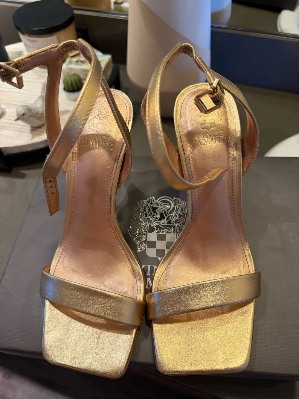 Vince Camuto- Gold Women's Ankle-Strap Sandal - Elegant Metallic Dress Heel
